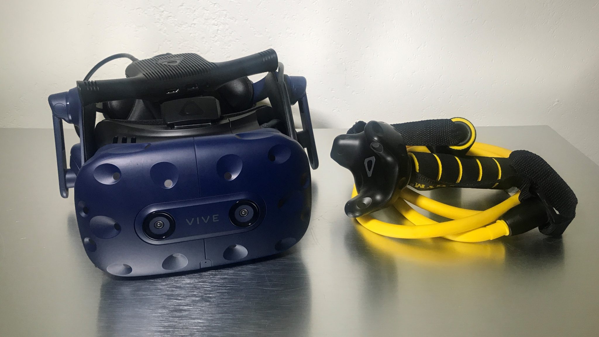 HTC Vive Pro with Tracker on a resistance band