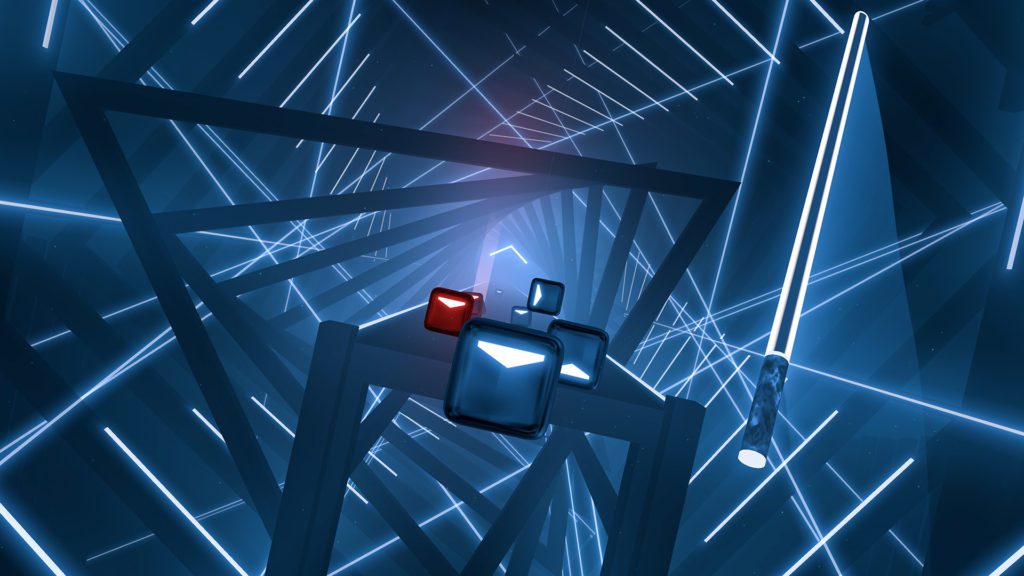 Beat Saber is a fast-paced rhythm game in which you slice moving boxes with light-saber.